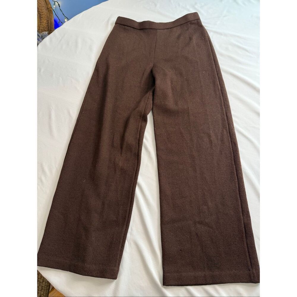 ST. JOHN Dark Brown Santana Knit Wide Leg Pants Size 6